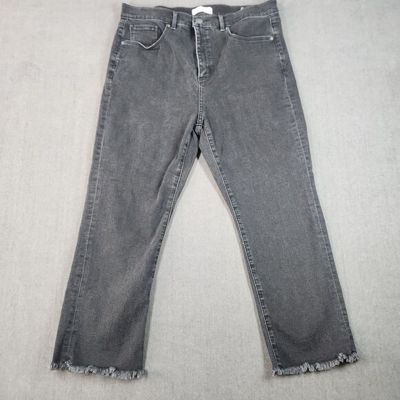 LOFT Womens High Waist Straight Crop Jeans Sz 12 Black Raw Hem Stretch - Picture 1 of 8